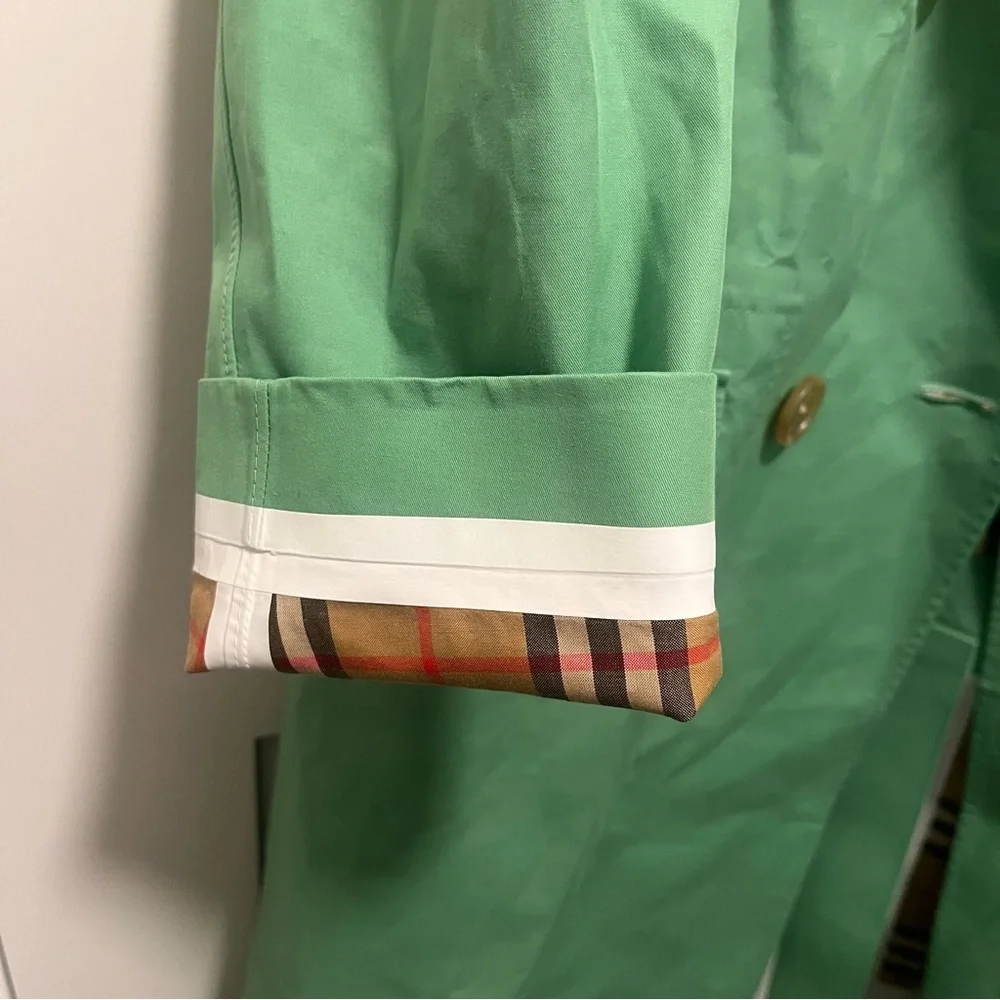 NWT Burberry US 2 Bright Pigment Green Notch Collar Double Breasted Trench Coat - Picture 5 of 13
